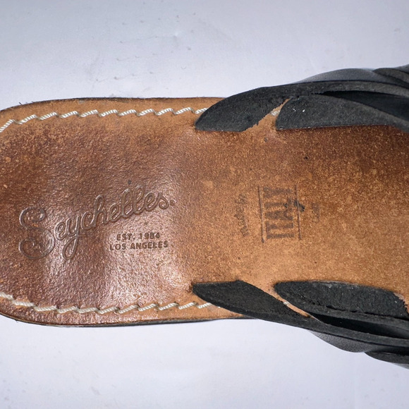 Seychelles Mosaic Slide Flip Flop Women's Size 8 Black Leather Made in Italy - Picture 7 of 8